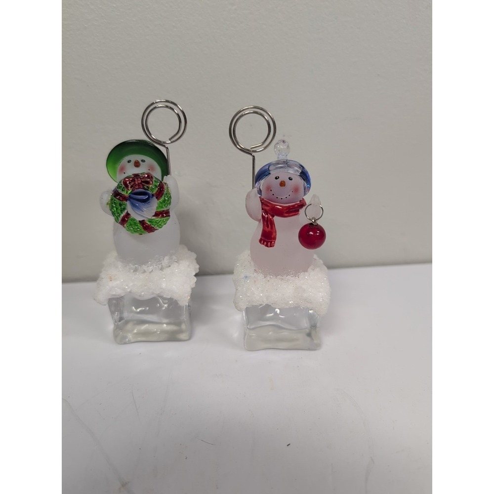 Set 2 Frosted Clear Acrylic Snowman Family Christmas Holiday Place Card‎ Holders